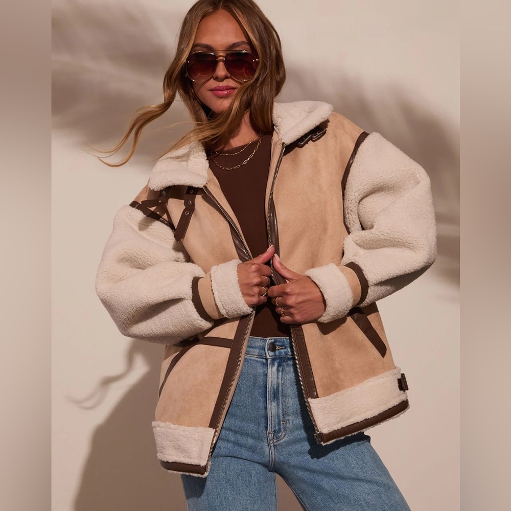 VICI No Chill‎ High Neck Suede Belted Jacket - Latte / S